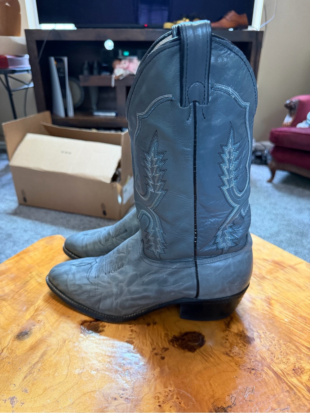 Vintage Abilene Men's Western Cowboy Boots 6725 Slate Gray Leather, Size 10.5 EE